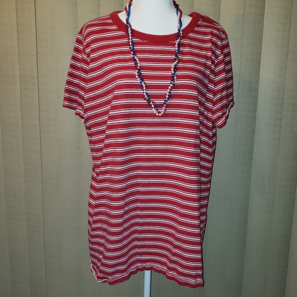 All American Red Striped Tee Sz 1X